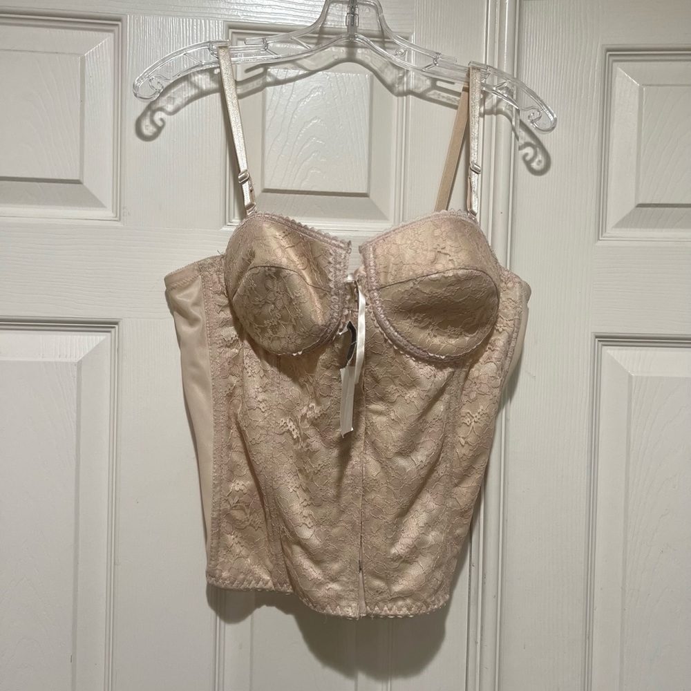 New‎ Cream lace color bustier zip through Corset Top camisole lingerie sexy 38D
